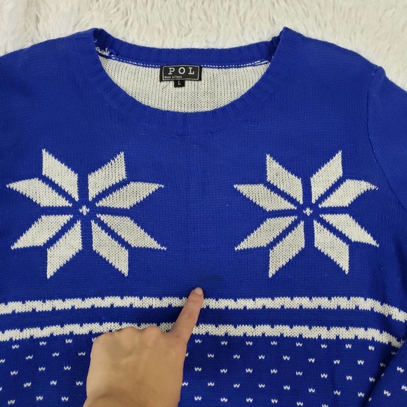 POL blue winter holiday sweater size large - Picture 5 of 12
